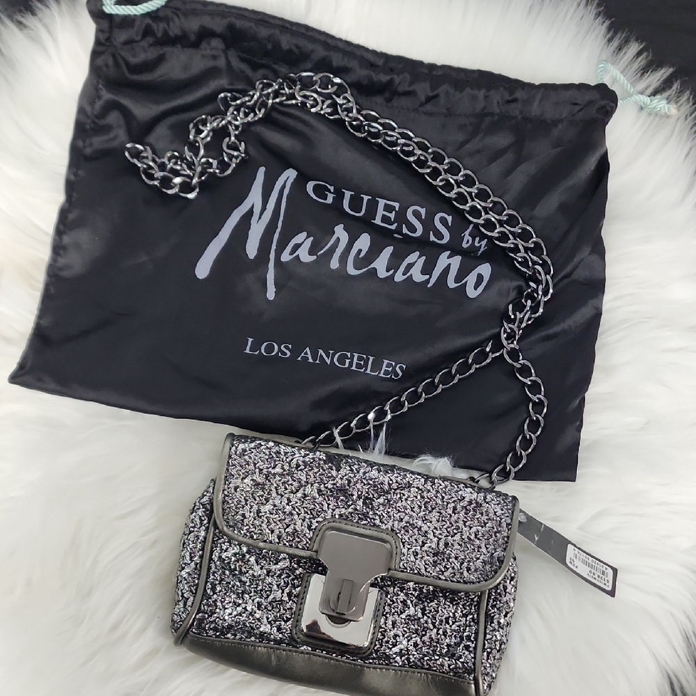 Guess by Marciano Silver Crossbody Bag with Chain Strap